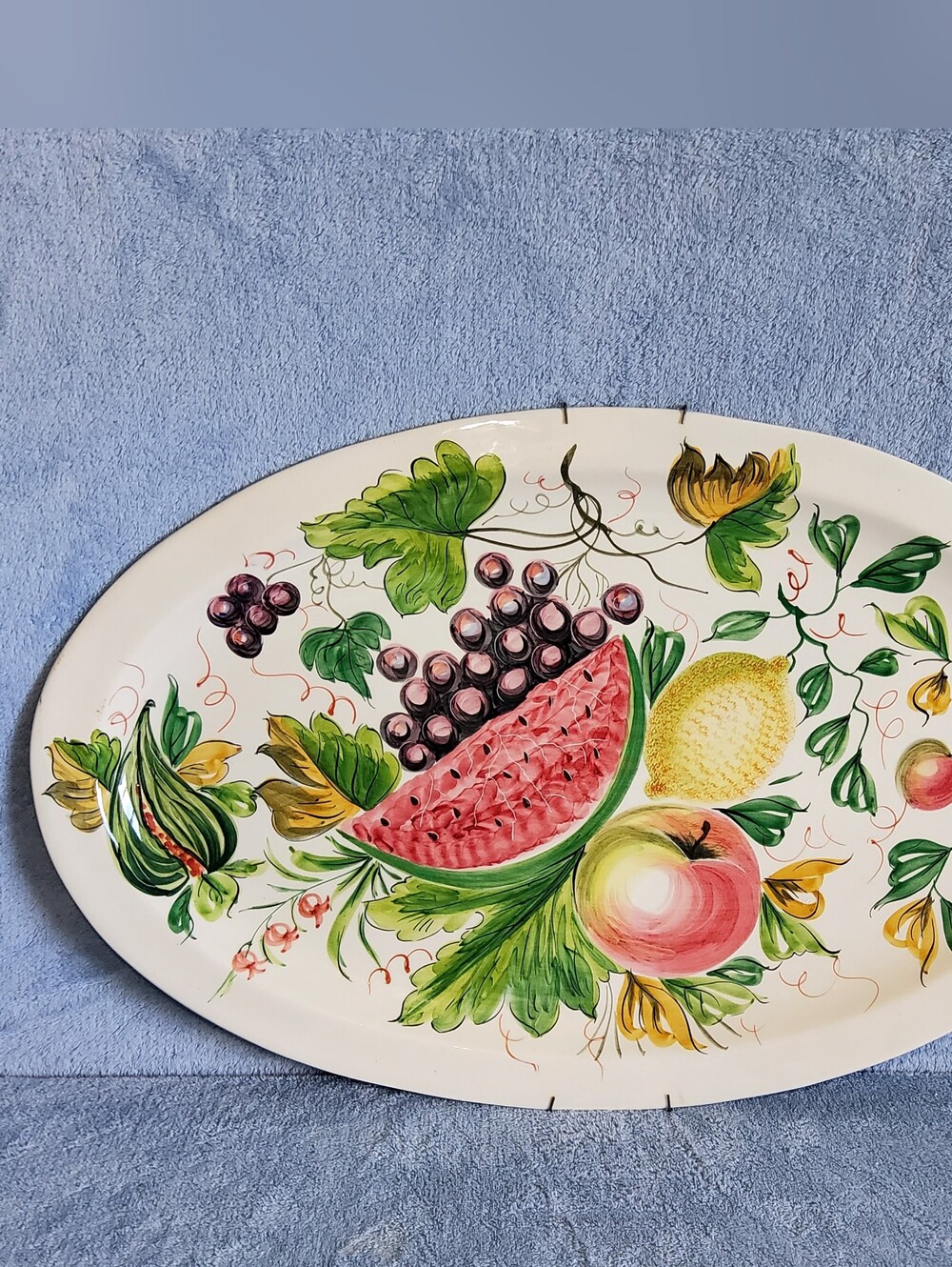 Vintage Italian Ceramic Serving Platter Extra Large Oval Italy Fruit Style Dish